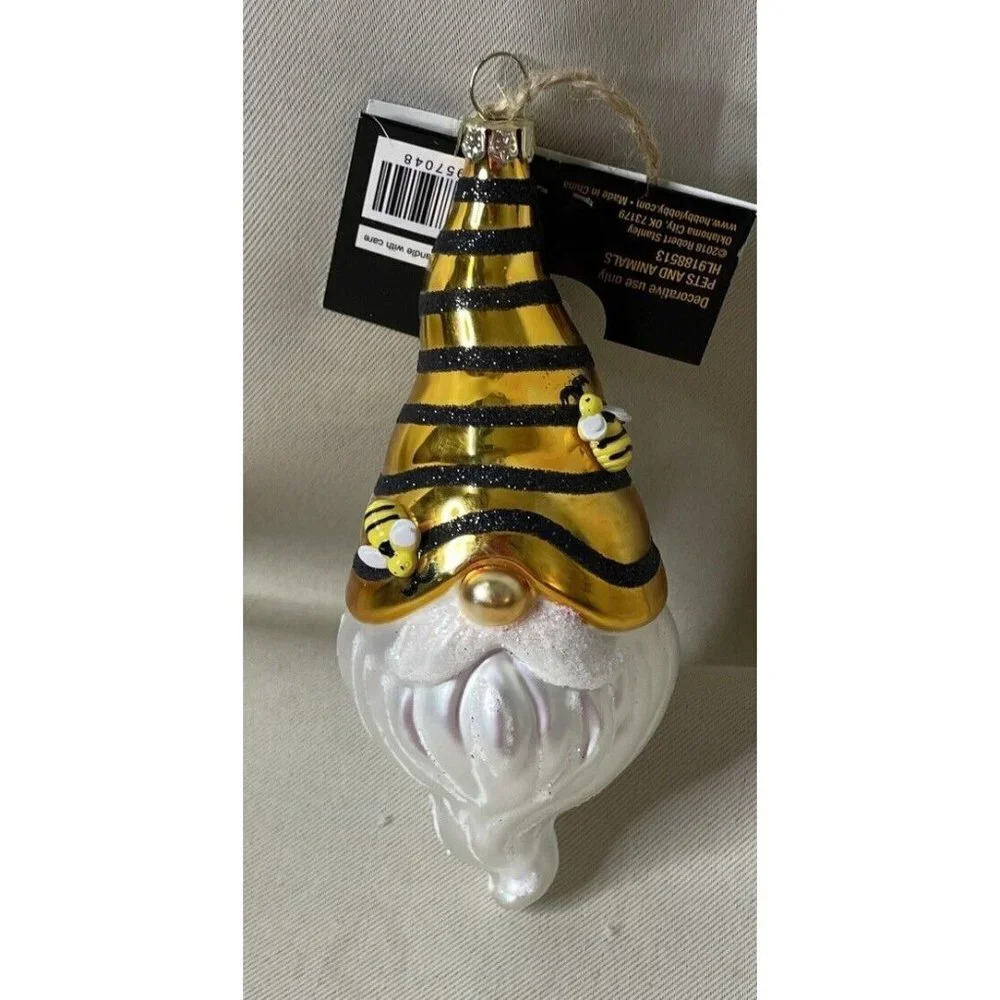 Robert Stanley Honey Bumble Bee Gnome Glass‎ Ornament Christmas Holiday NEW